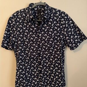 H&M Dark Blue Floral Button Down Shirt